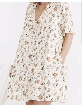 Madewell Cream Floral Ruffle-Trim Midi Dress
